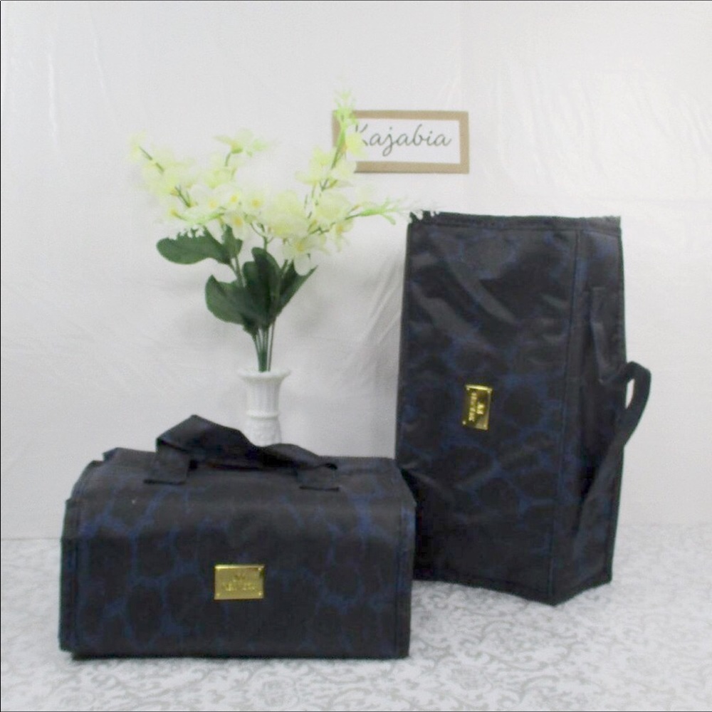 JM Collection Navy Blue Animal Print Cosmetic Bags